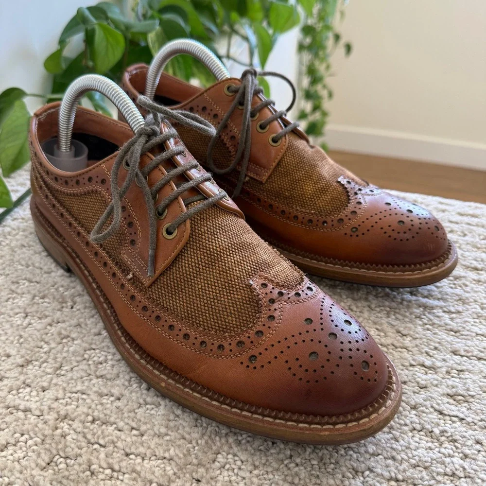 Vintage‎ Foundry Co Brown Leather Wingtip Brogue Oxfords Lace Up MEN 8 TWEED